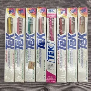 Tek Professional Toothbrush Full Head MEDIUM Straight Sealed Vtg 1975 Pack of 8